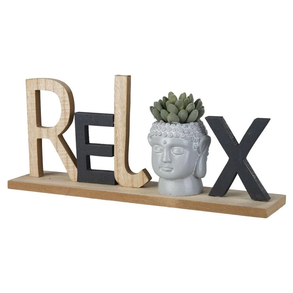 Dekoobjekt Schriftzug „Relax“ mit Kunstblume